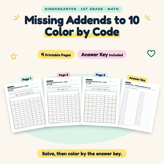 Missing Addends to 10 Color by Code | K–1st Grade (4 Pages) — cover