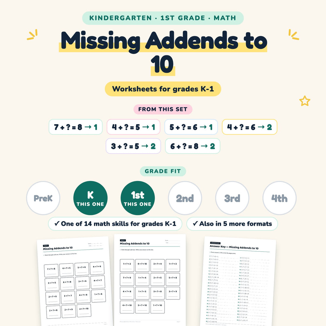 Missing Addends to 10: skill and grade fit