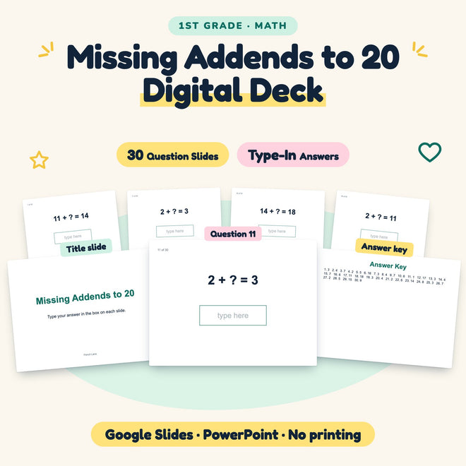Missing Addends to 20 Digital Activity | 1st Grade — cover