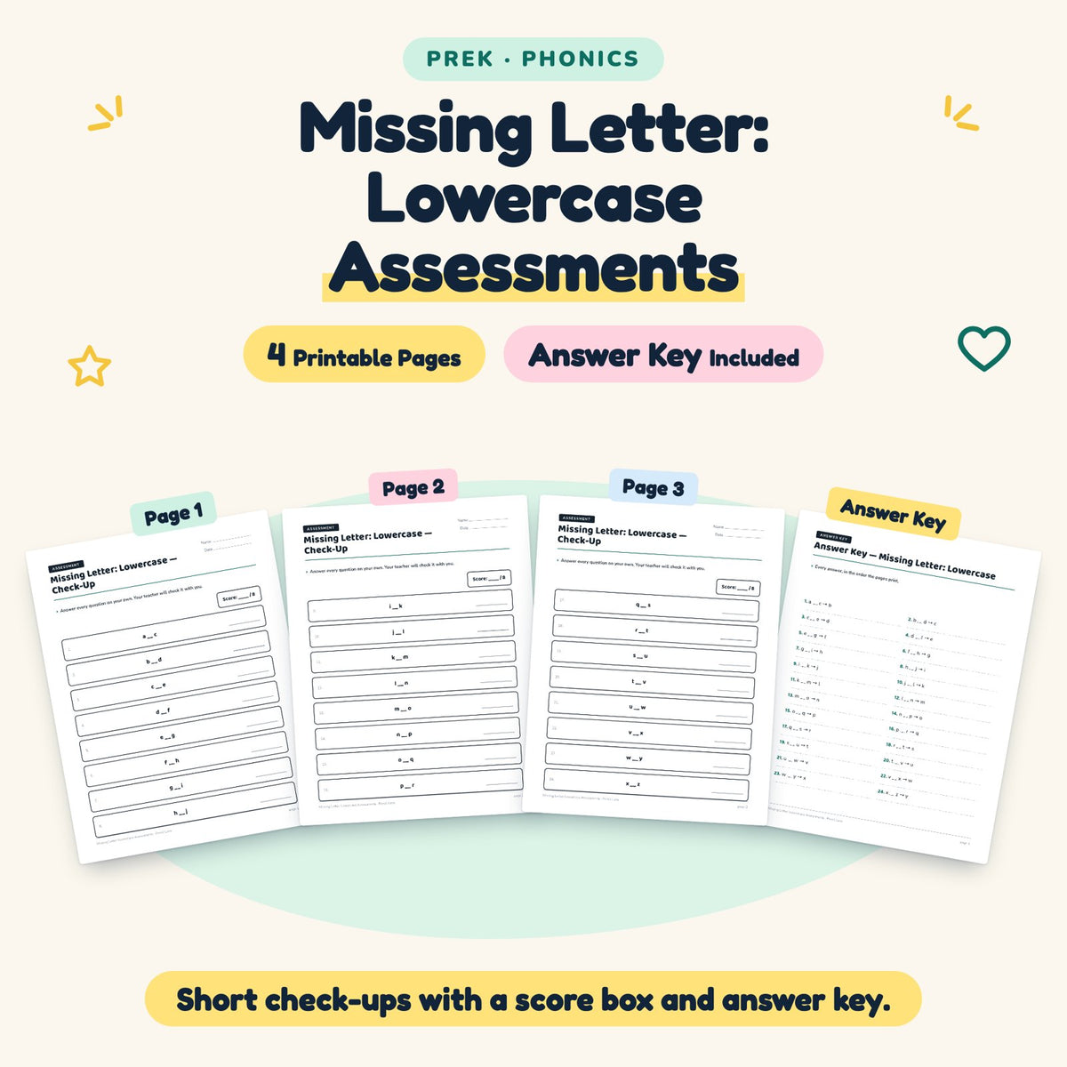 Missing Letter: Lowercase Assessments | Preschool (4 Pages) — cover