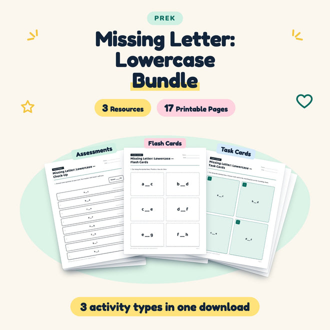 Missing Letter: Lowercase Bundle | Preschool (3 Resources) — cover