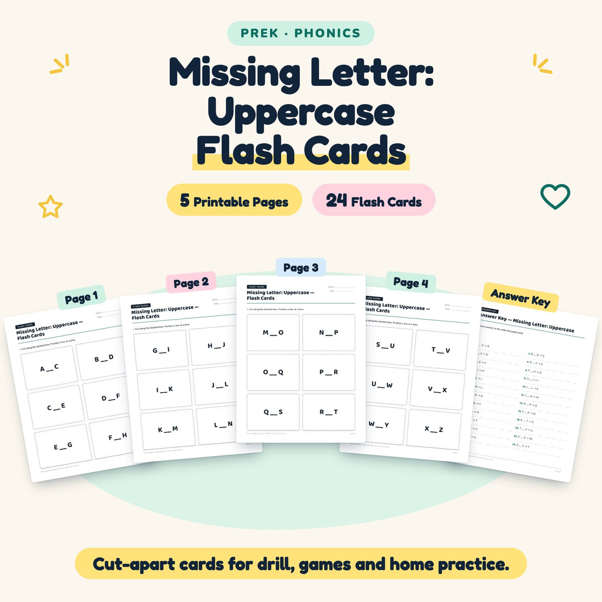 Missing Letter: Uppercase Flash Cards | Preschool (24 Cards) — cover