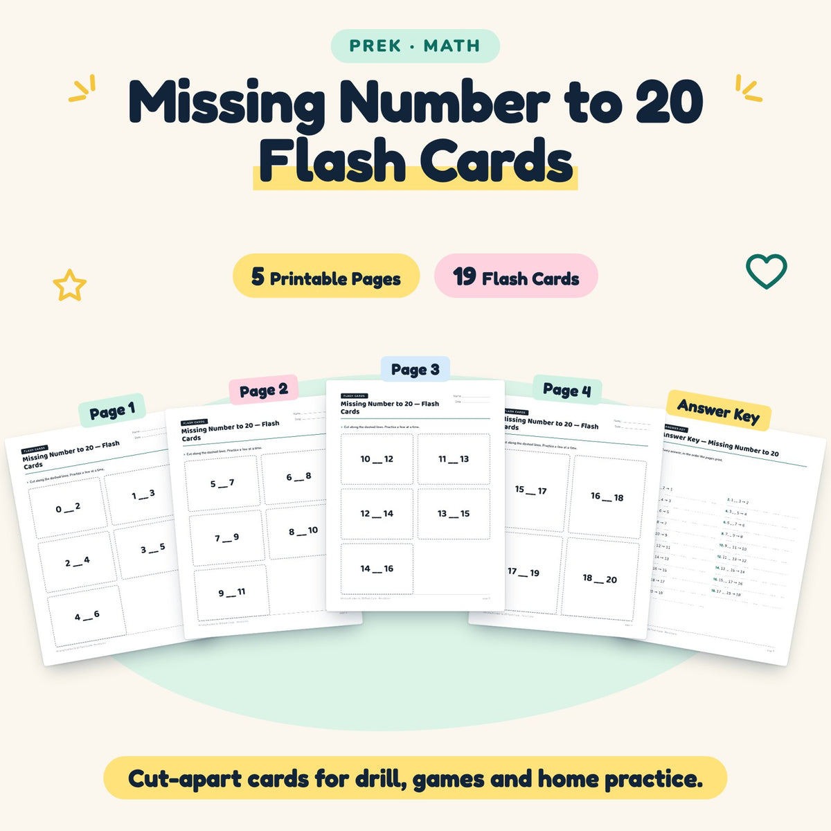 Missing Number to 20 Flash Cards | Preschool Math (19 Cards) — cover