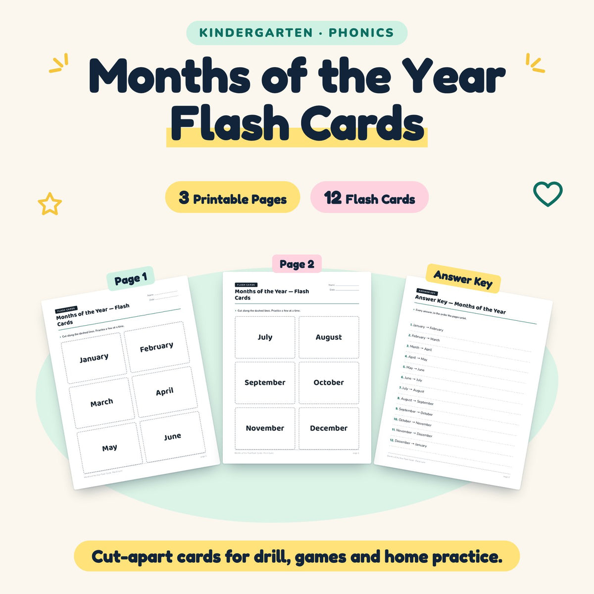 Months of the Year Flash Cards | Kindergarten (12 Cards) — cover