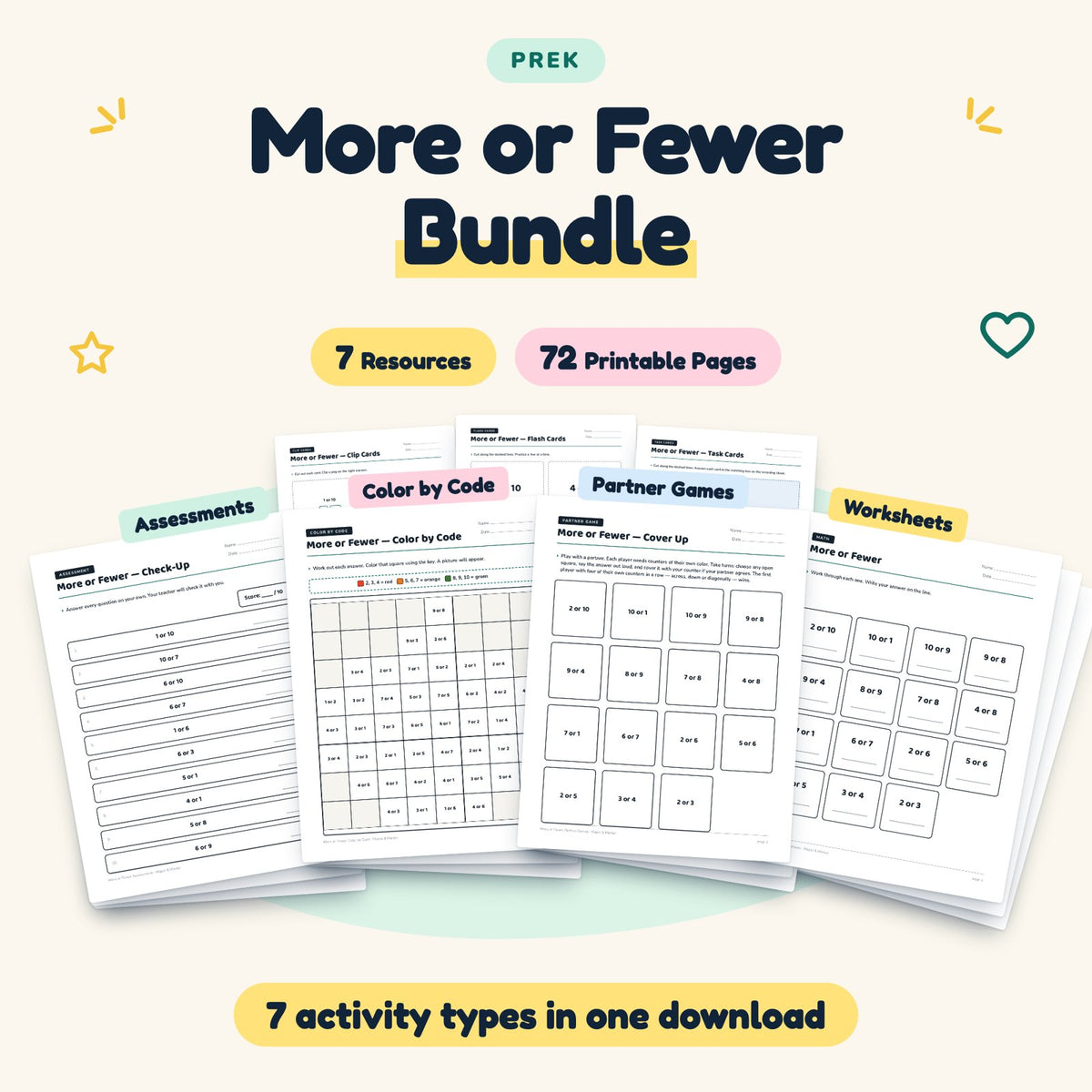 More or Fewer Bundle | Preschool (7 Resources, 71 Pages) — cover