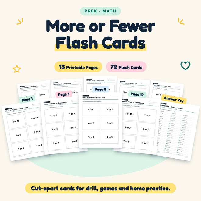 More or Fewer Flash Cards | Preschool Math (72 Cards) — cover
