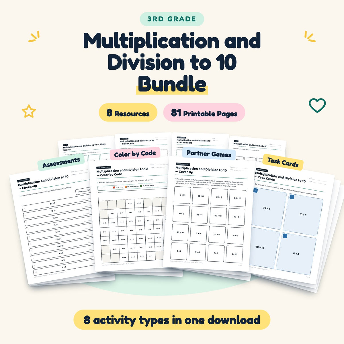 Multiplication and Division to 10 Bundle | 3rd Grade Math — cover