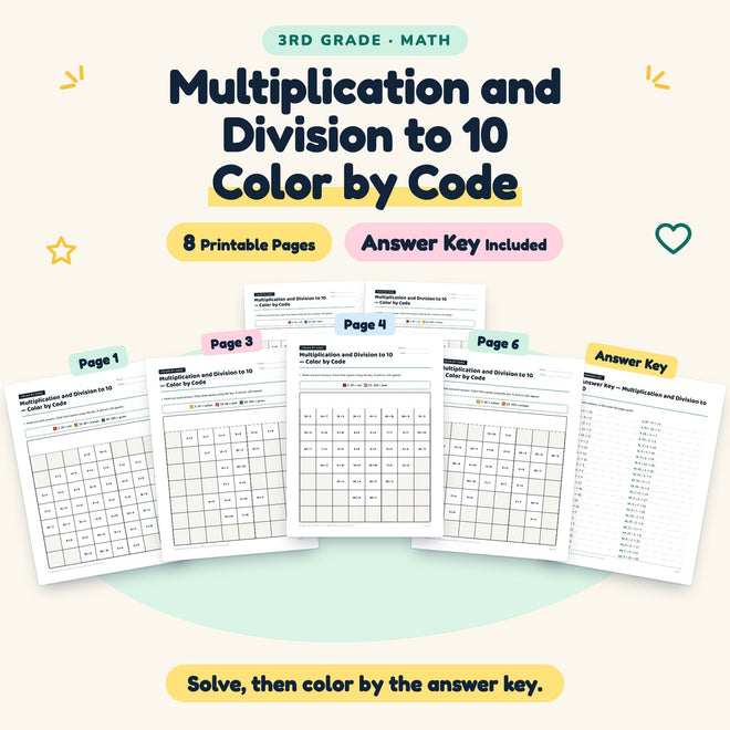 Multiplication and Division to 10 Color by Code | 3rd Grade — cover
