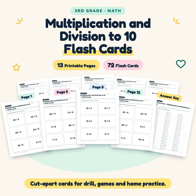 Multiplication and Division to 10 Flash Cards | 3rd Grade — cover