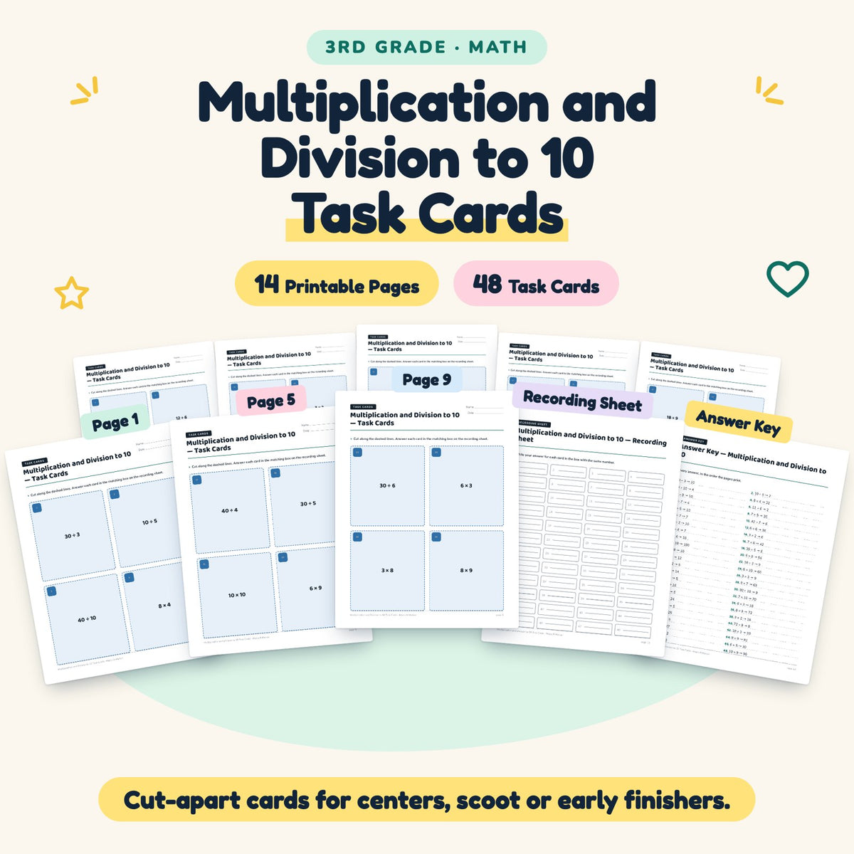 Multiplication and Division to 10 Task Cards | 3rd Grade — cover