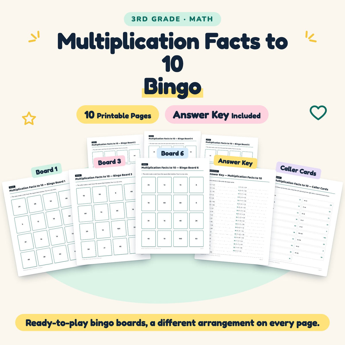 Multiplication Facts to 10 Bingo | 3rd Grade Math (10 Pages) — cover