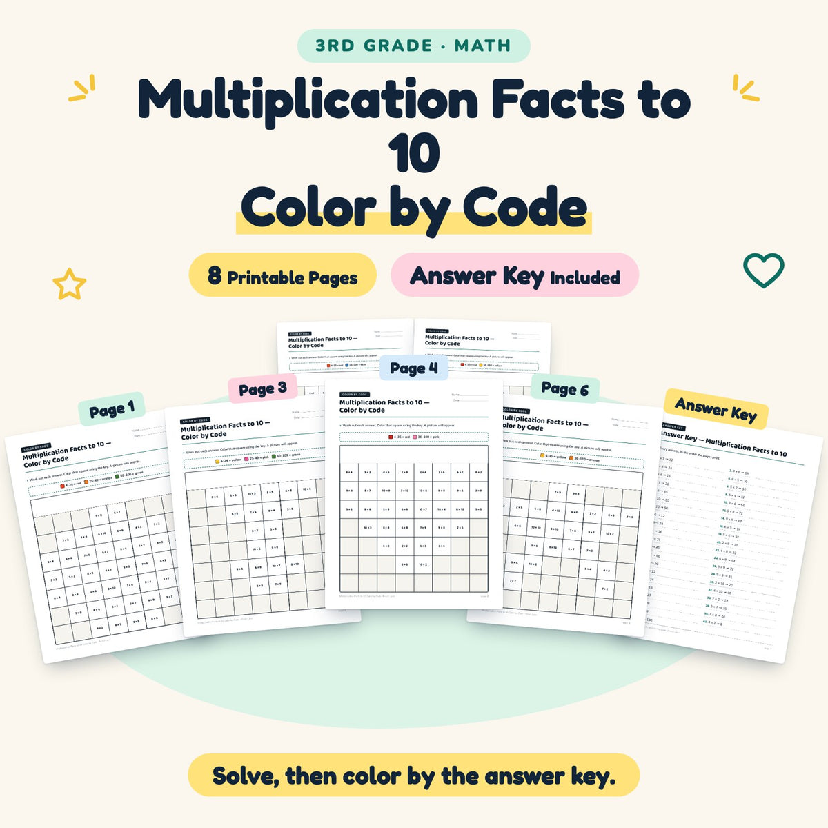 Multiplication Facts to 10 Color by Code | 3rd Grade Math — cover