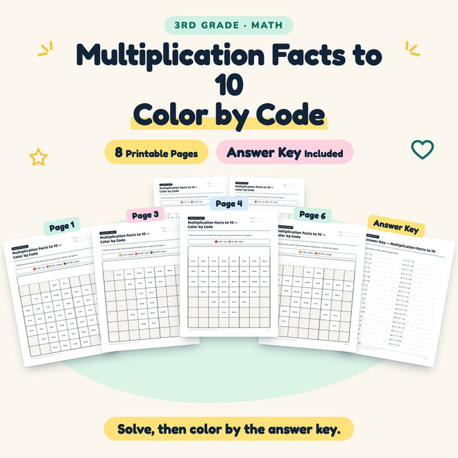 Multiplication Facts to 10 Color by Code | 3rd Grade Math — cover