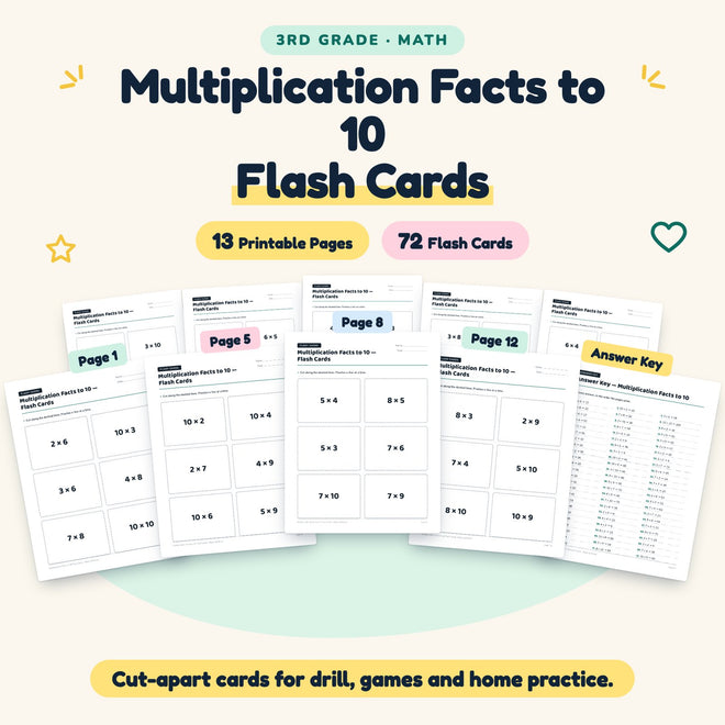 Multiplication Facts to 10 Flash Cards | 3rd Grade Math — cover