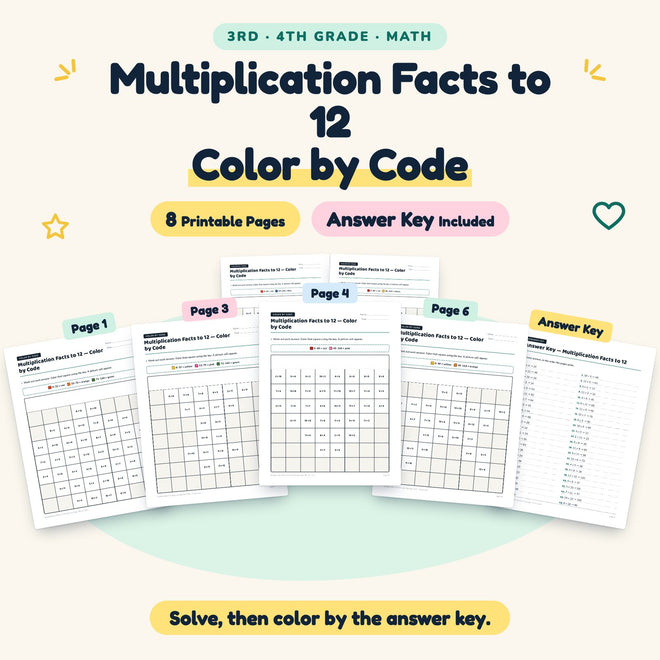 Multiplication Facts to 12 Color by Code | 3rd–4th Grade — cover