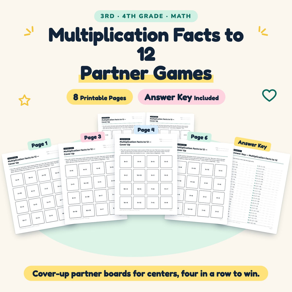 Multiplication Facts to 12 Partner Games | 3rd–4th Grade — cover
