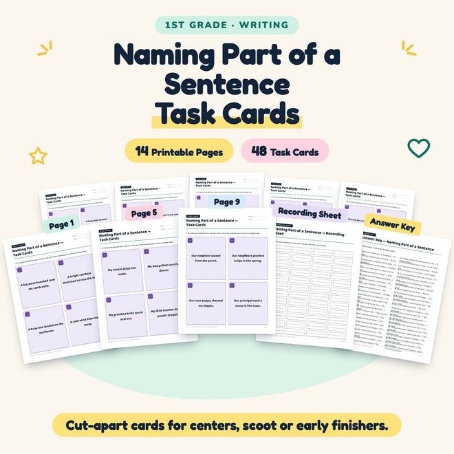 Naming Part of a Sentence Task Cards | 1st Grade (32 Cards) — cover