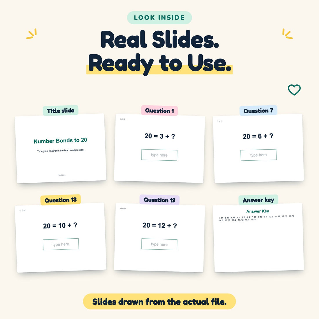 Number Bonds to 20 digital deck: look inside