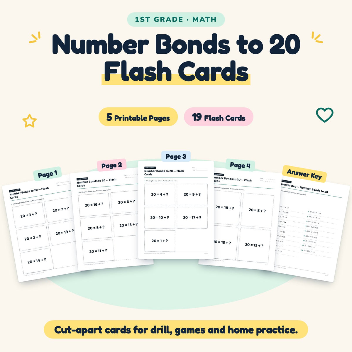 Number Bonds to 20 Flash Cards | 1st Grade Math (19 Cards) — cover