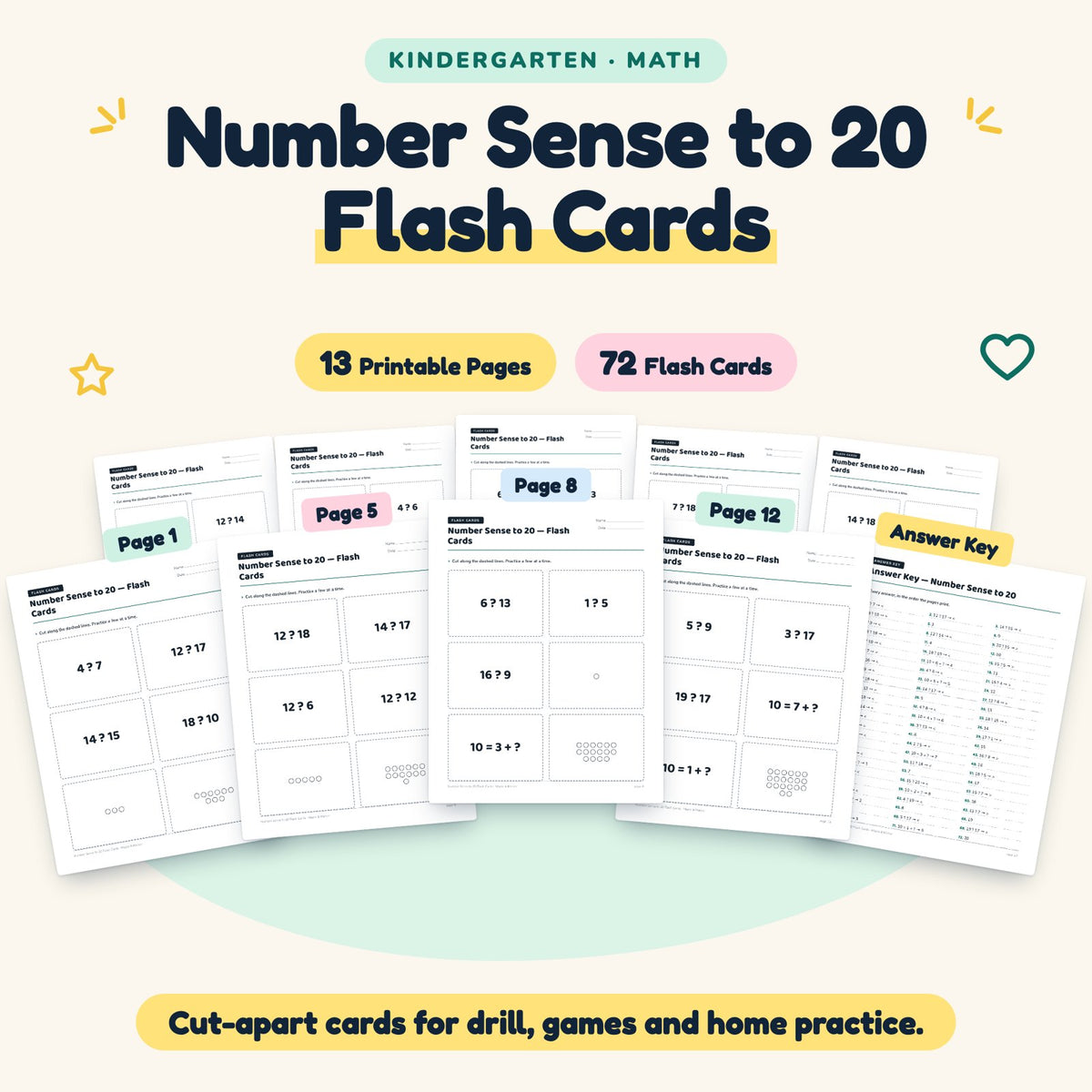 Number Sense to 20 Flash Cards | Kindergarten (72 Cards) — cover
