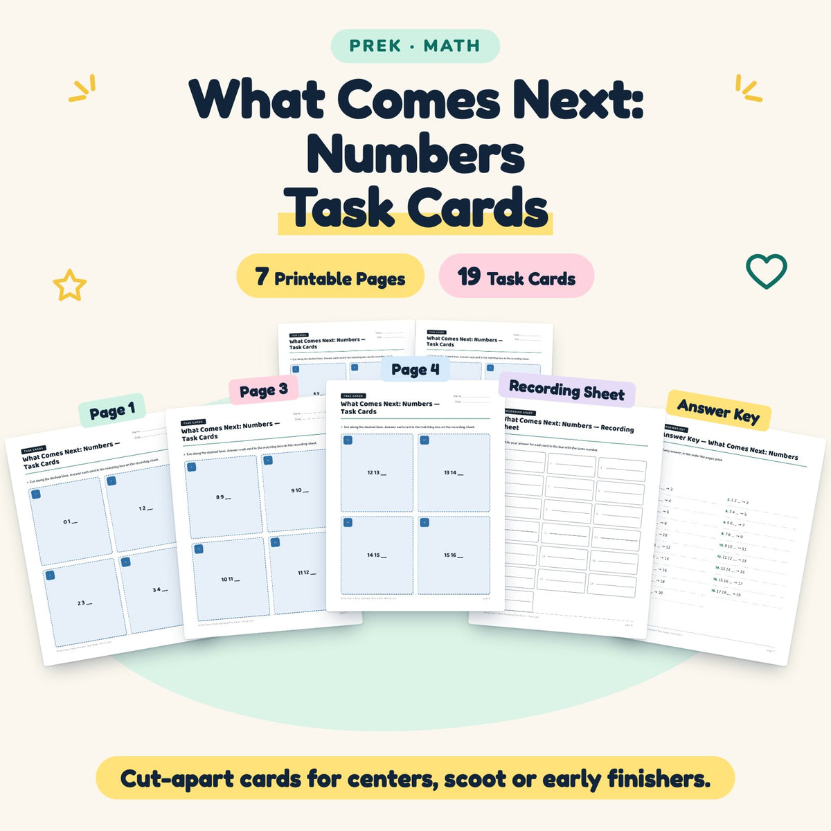 What Comes Next: Numbers Task Cards | Preschool (19 Cards) — cover