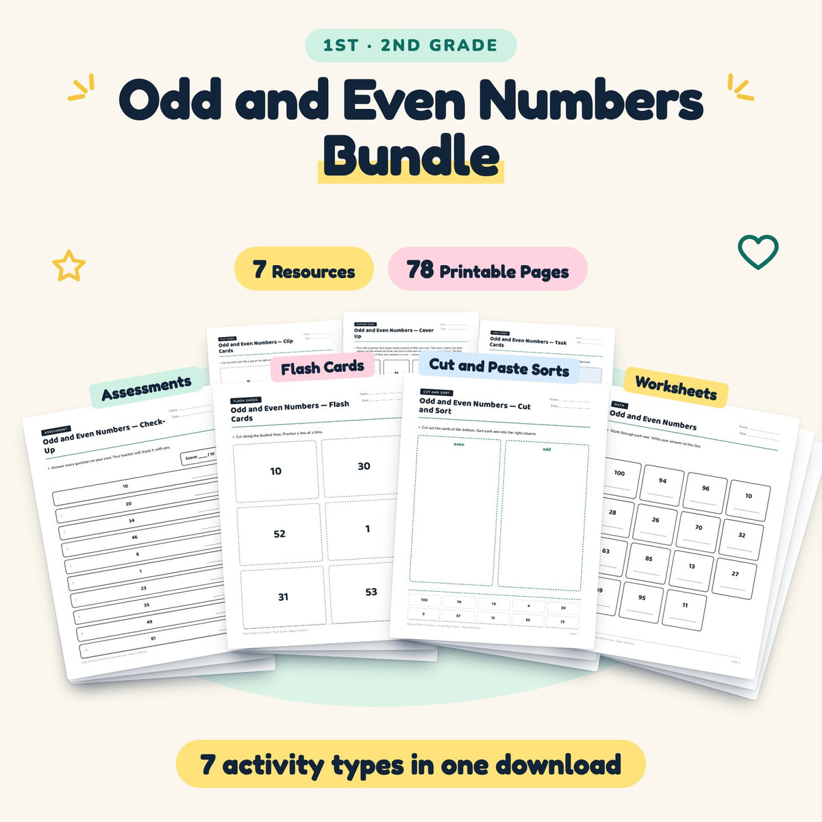 Odd and Even Numbers Bundle | 1st–2nd Grade (7 Resources) — cover