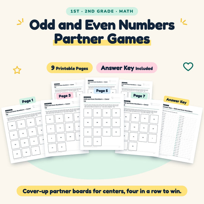 Odd and Even Numbers Partner Games | 1st–2nd Grade (4 Pages) — cover