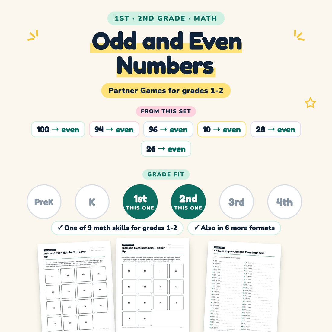 Odd and Even Numbers: skill and grade fit