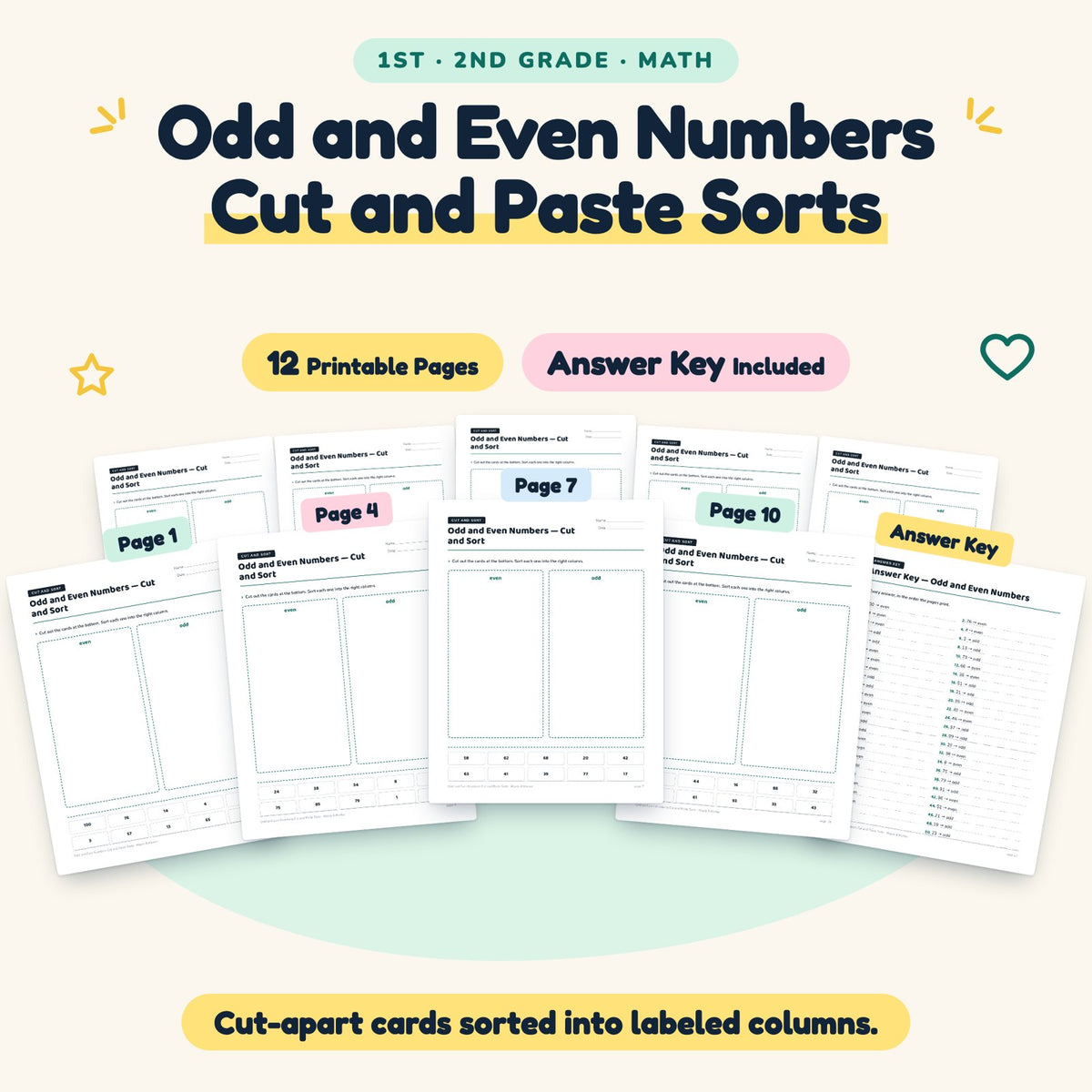 Odd and Even Numbers Cut and Paste Sorts | 1st–2nd Grade — cover