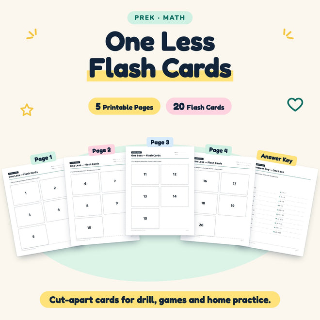 One Less Flash Cards | Preschool Math (20 Cards) — cover