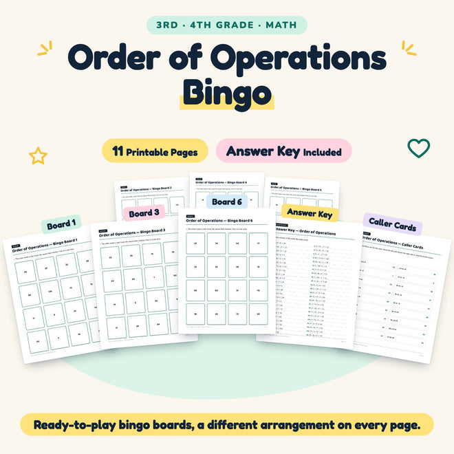 Order of Operations Bingo | 3rd–4th Grade Math (11 Pages) — cover