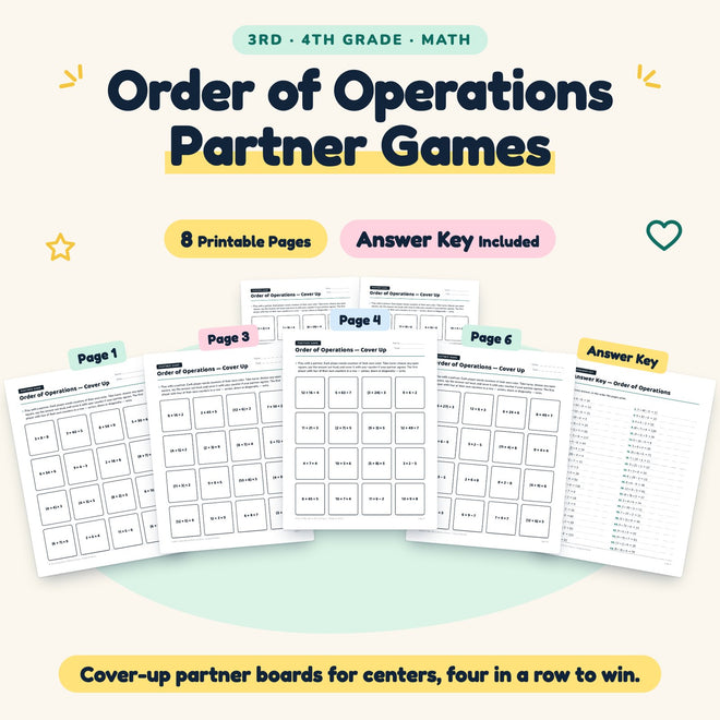 Order of Operations Partner Games | 3rd–4th Grade (8 Pages) — cover