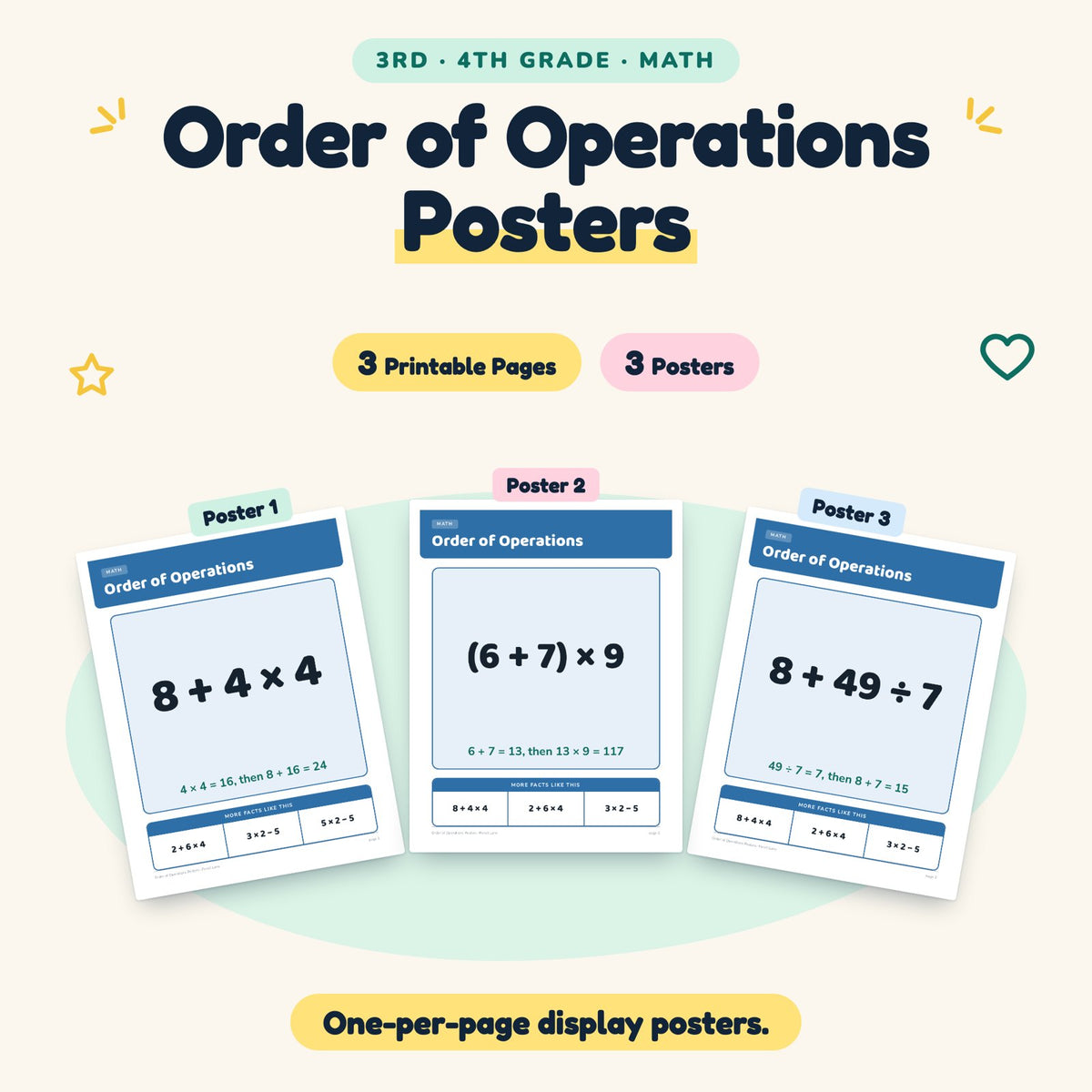 Order of Operations Posters | 3rd–4th Grade Math (3 Posters) — cover