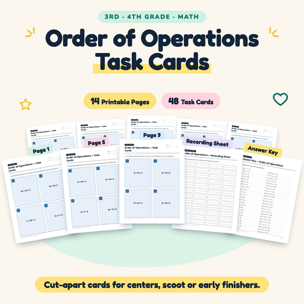 Order of Operations Task Cards | 3rd–4th Grade (48 Cards) — cover
