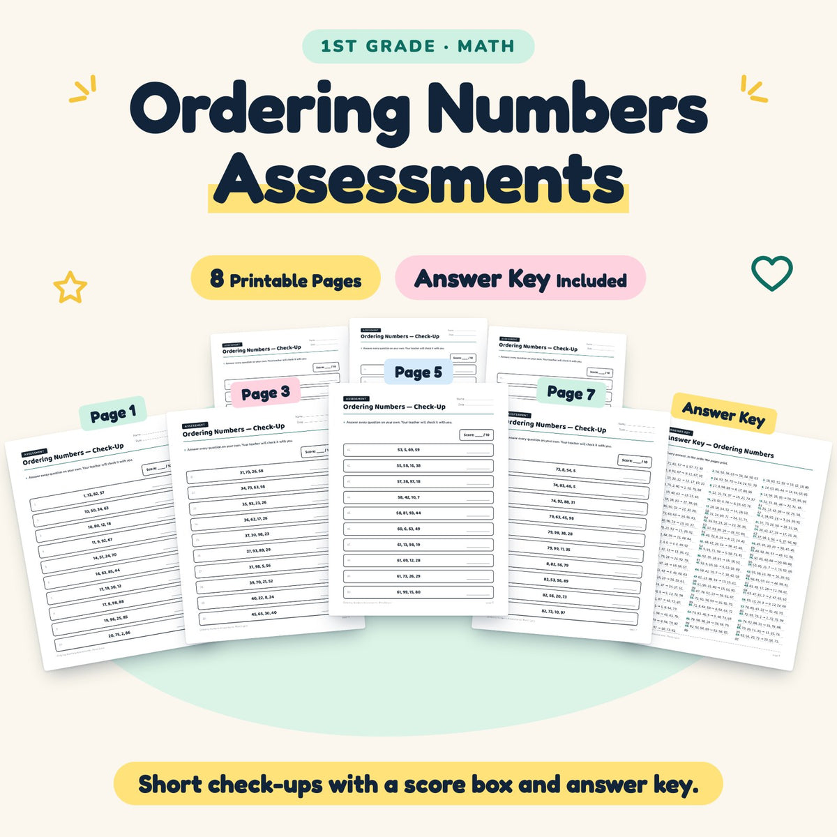 Ordering Numbers Assessments | 1st Grade Math (6 Pages) — cover