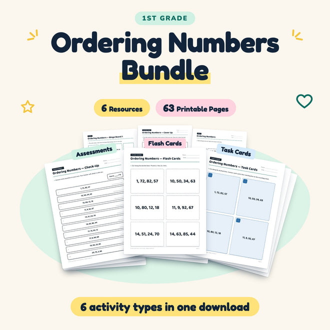 Ordering Numbers Bundle | 1st Grade (6 Resources, 43 Pages) — cover