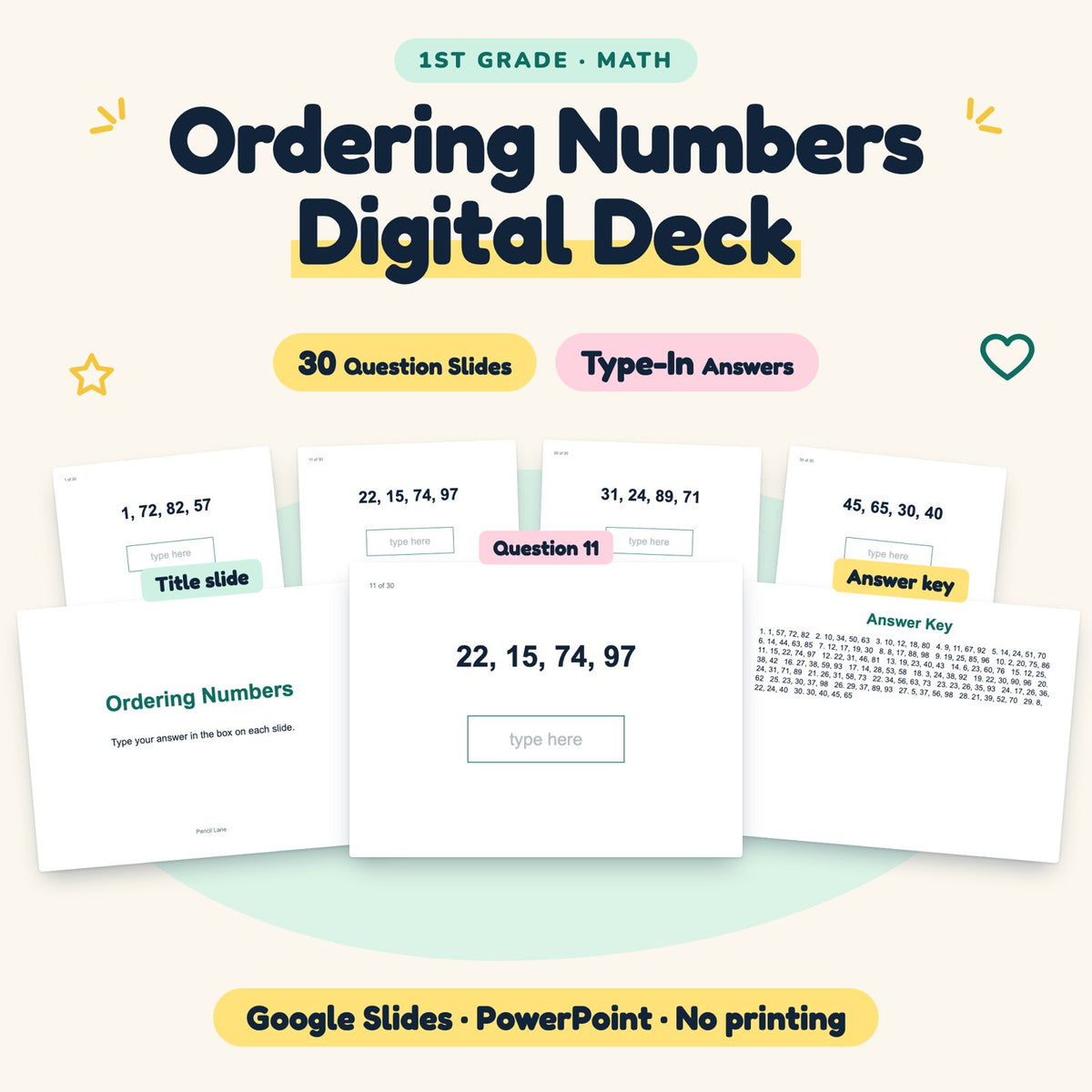 Ordering Numbers Digital Activity | Google Slides, 1st Grade — cover