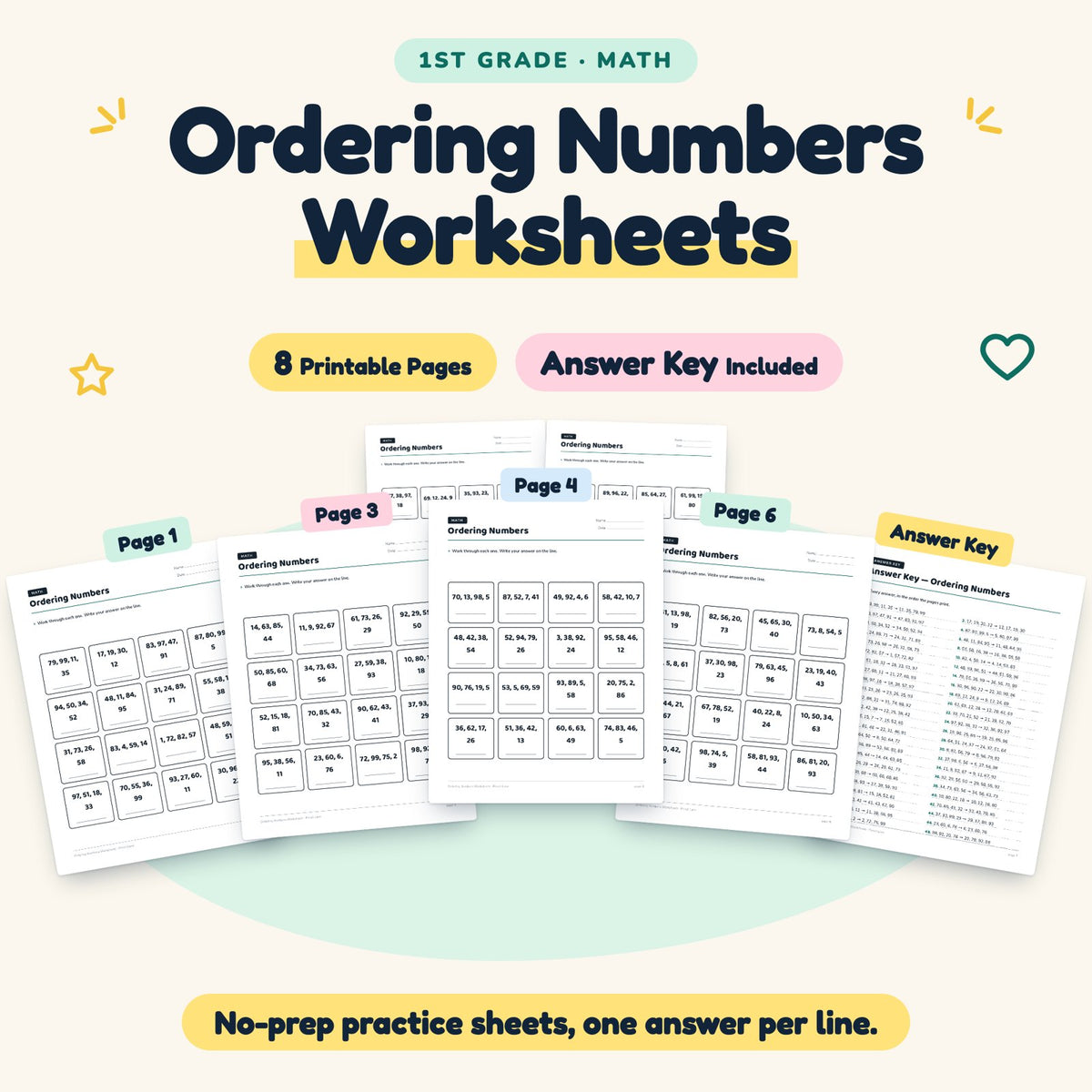 Ordering Numbers Worksheets | 1st Grade Math (4 Pages) — cover