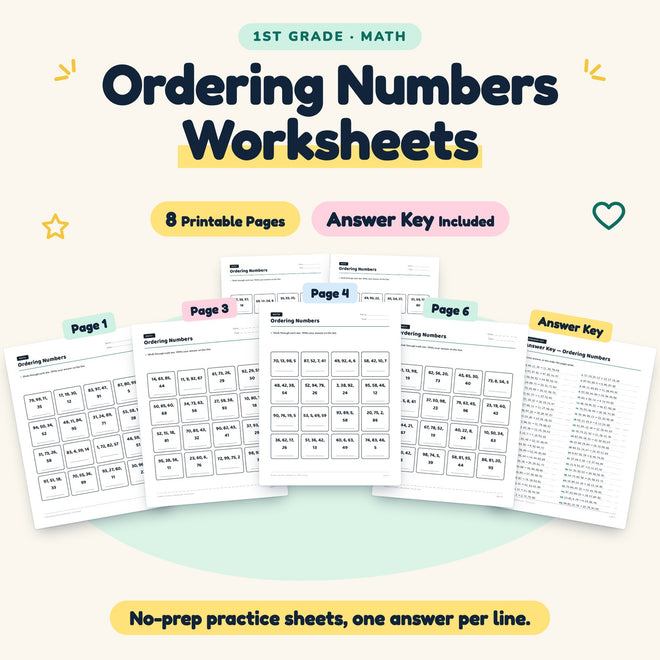 Ordering Numbers Worksheets | 1st Grade Math (4 Pages) — cover