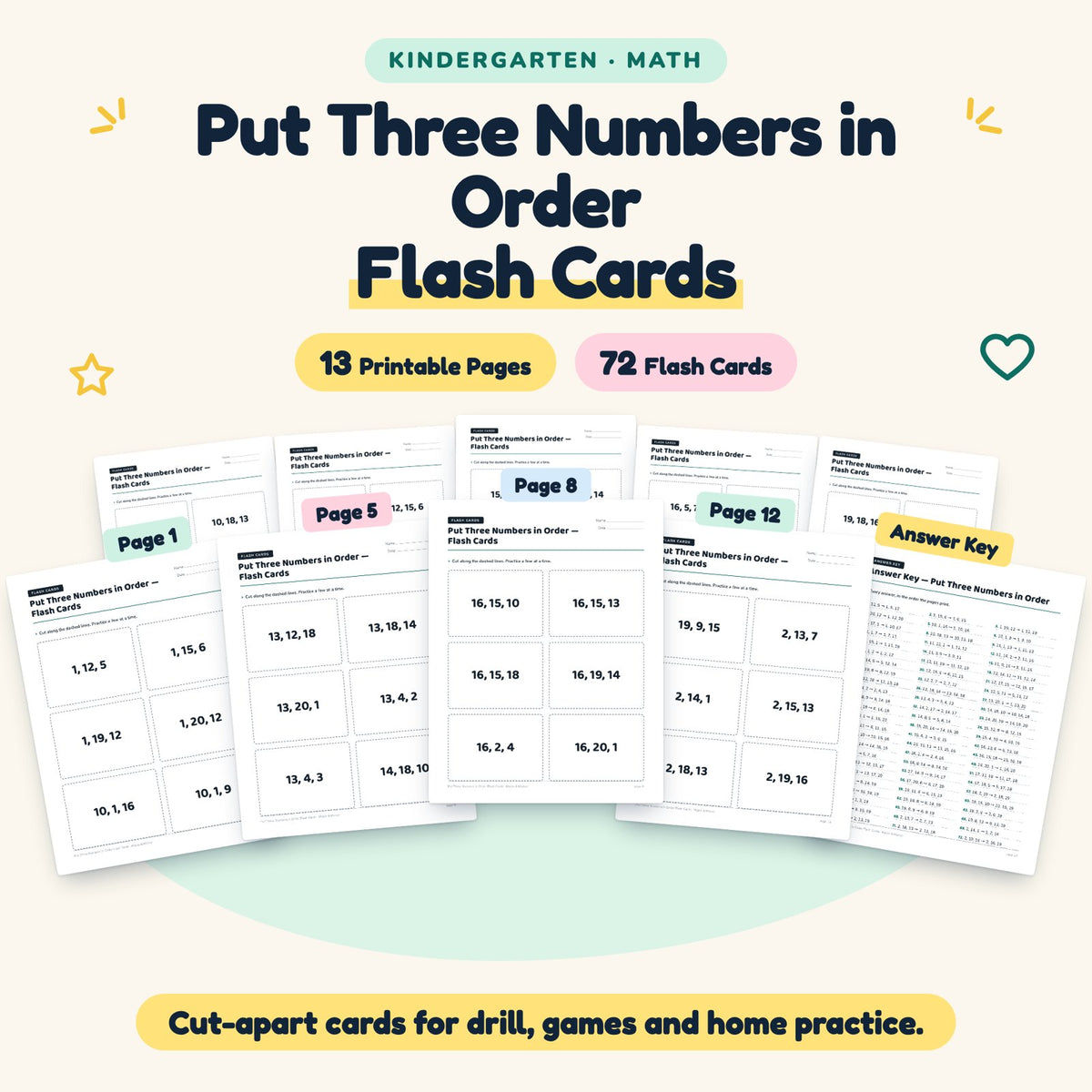 Put Three Numbers in Order Flash Cards | Kindergarten Math — cover