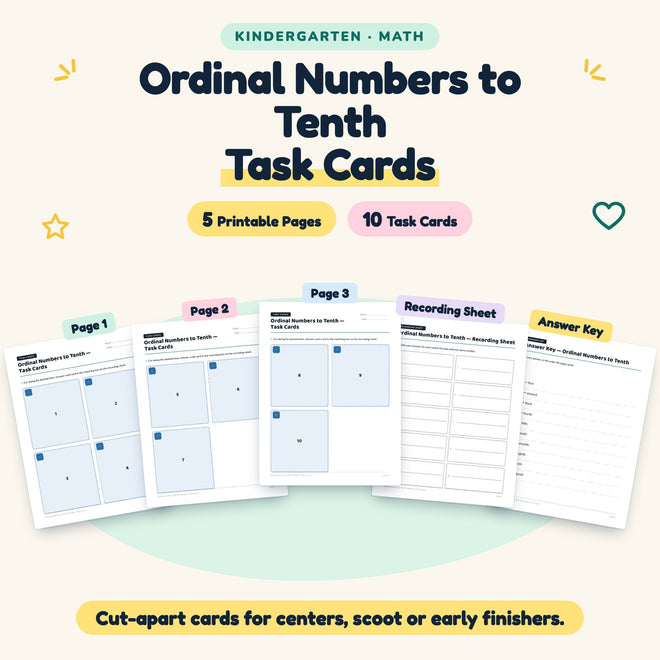 Ordinal Numbers to Tenth Task Cards | Kindergarten Math — cover