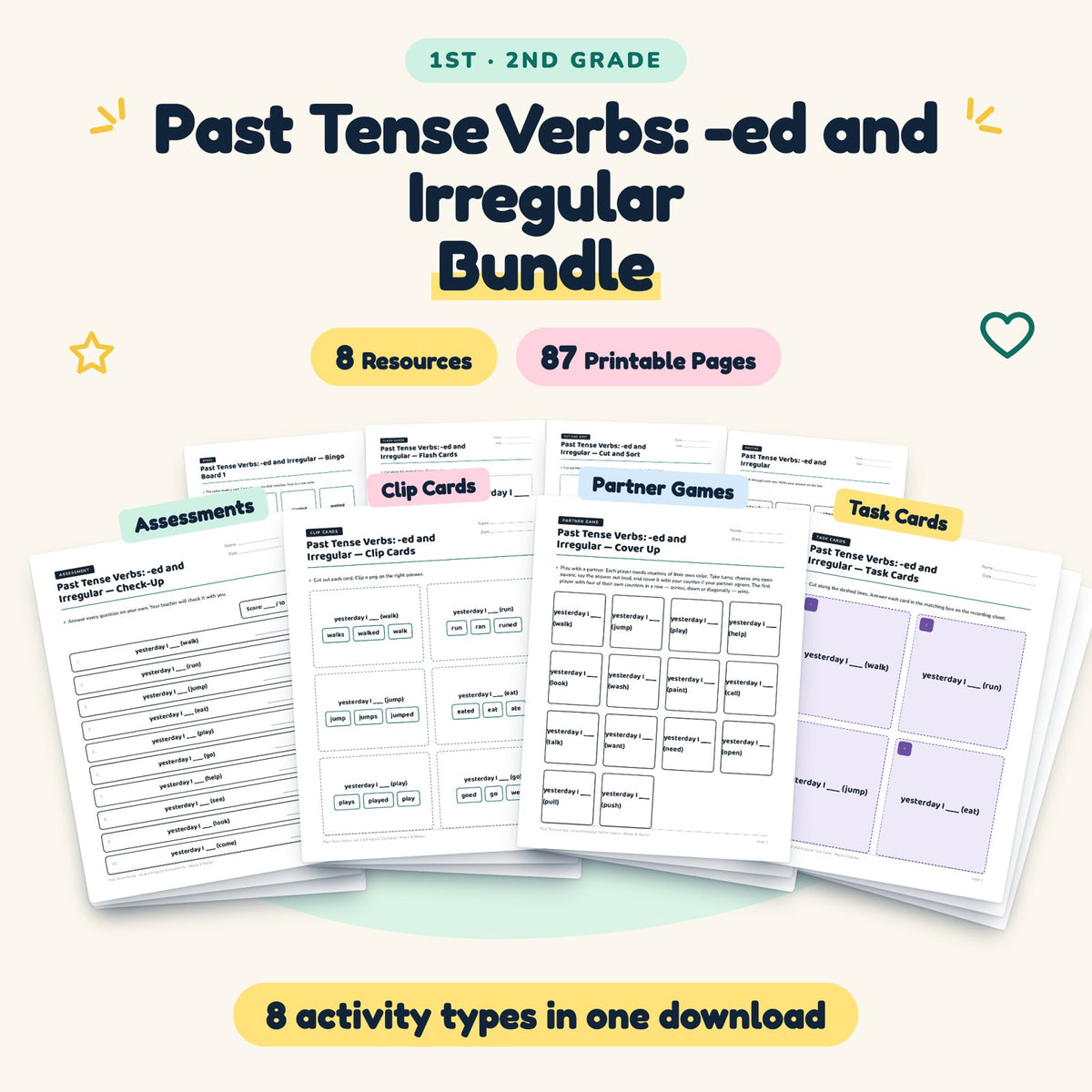 Past Tense Verbs Bundle | 1st–2nd Grade (8 Resources) — cover
