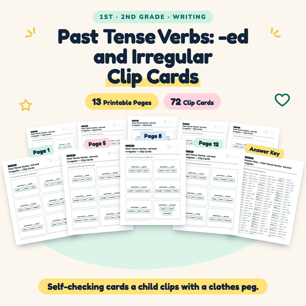 Past Tense Verbs Clip Cards | 1st–2nd Grade (32 Cards) — cover