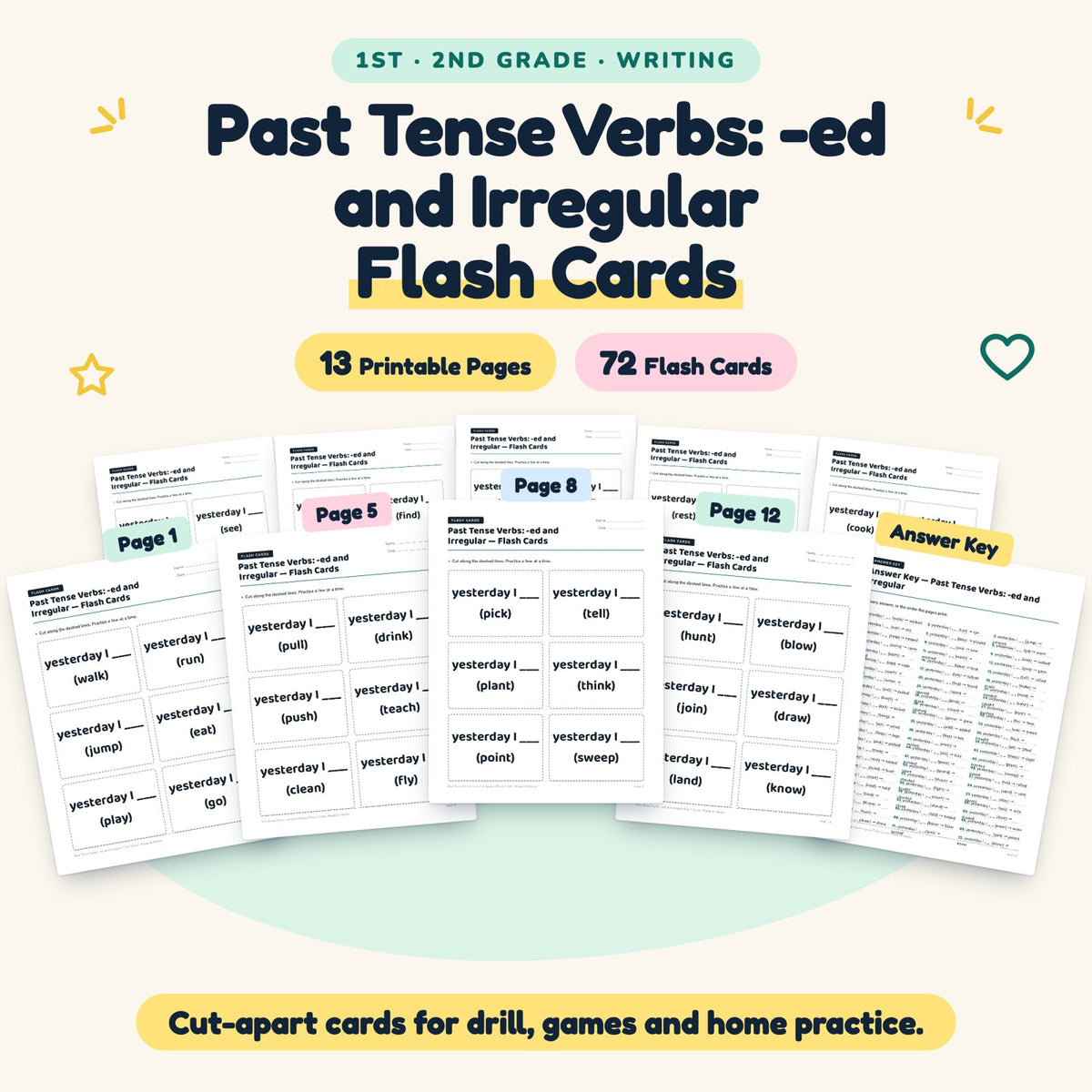Past Tense Verbs Flash Cards | 1st–2nd Grade (32 Cards) — cover
