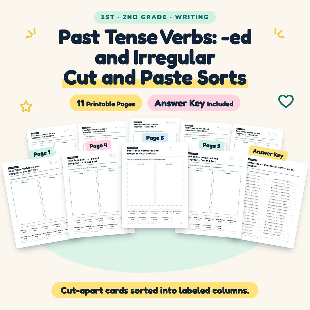 Past Tense Verbs Cut and Paste Sorts | 1st–2nd Grade Grammar — cover