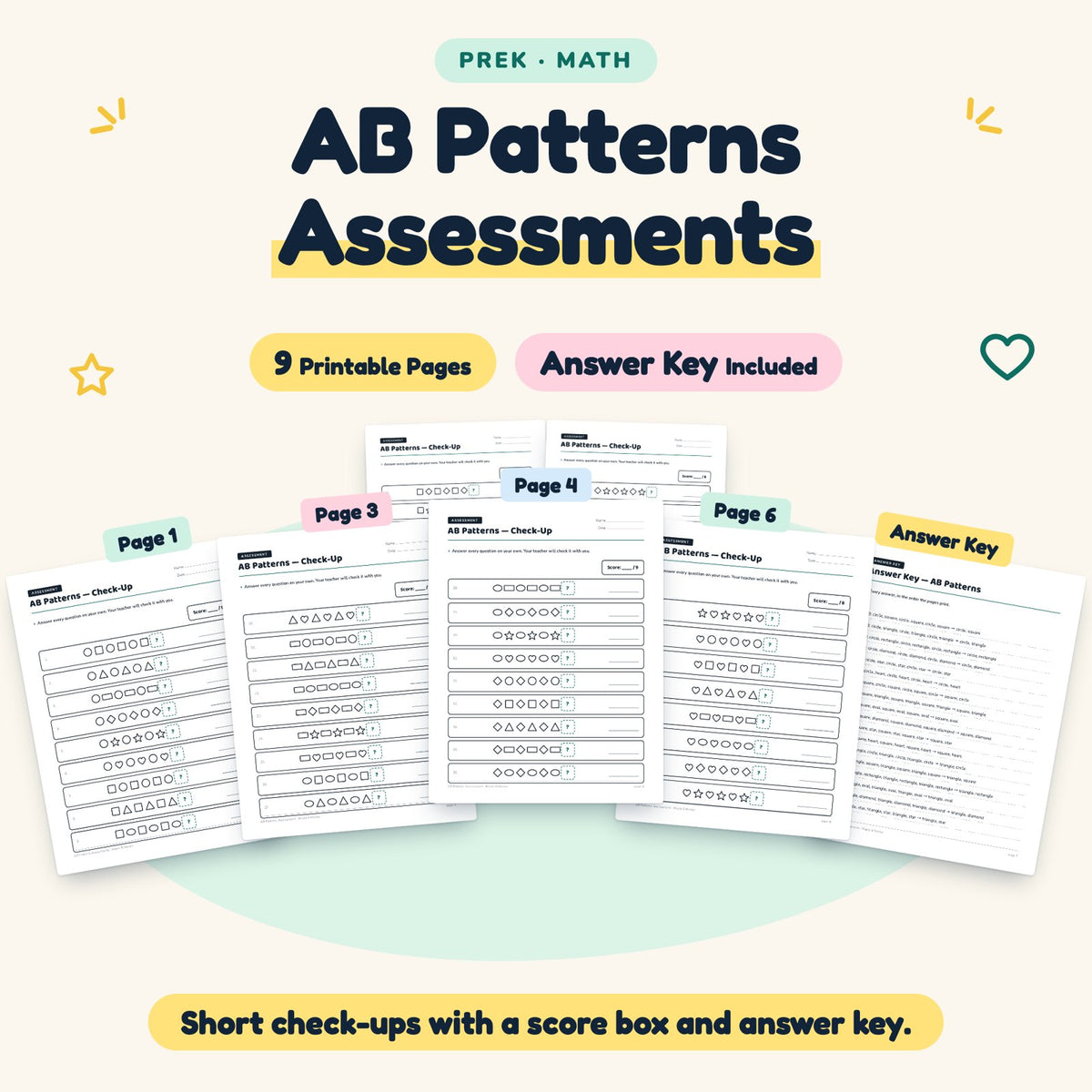 AB Patterns Assessments | Preschool Math (7 Pages) — cover