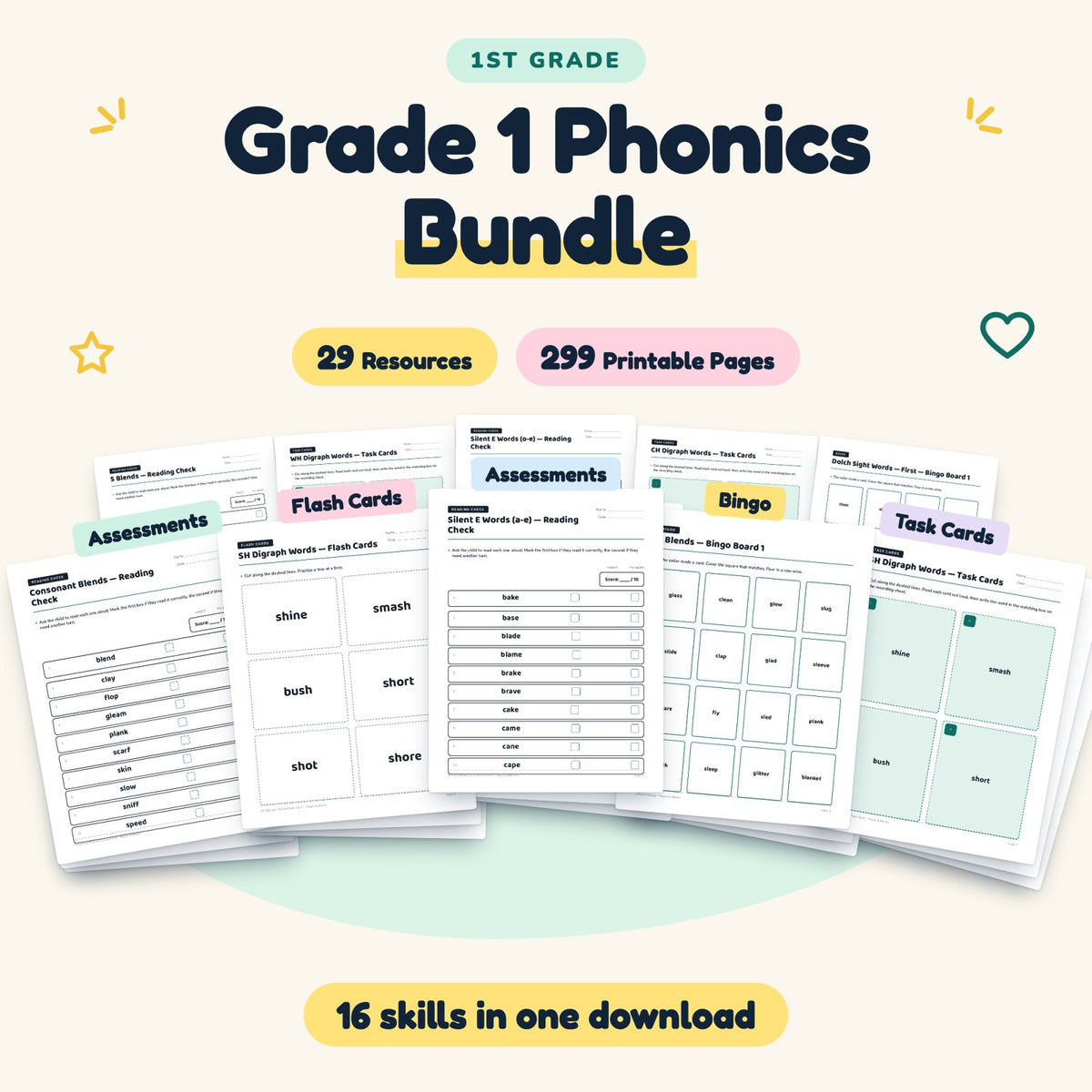 1st Grade Phonics Worksheets MEGA BUNDLE (44 Resources) — cover