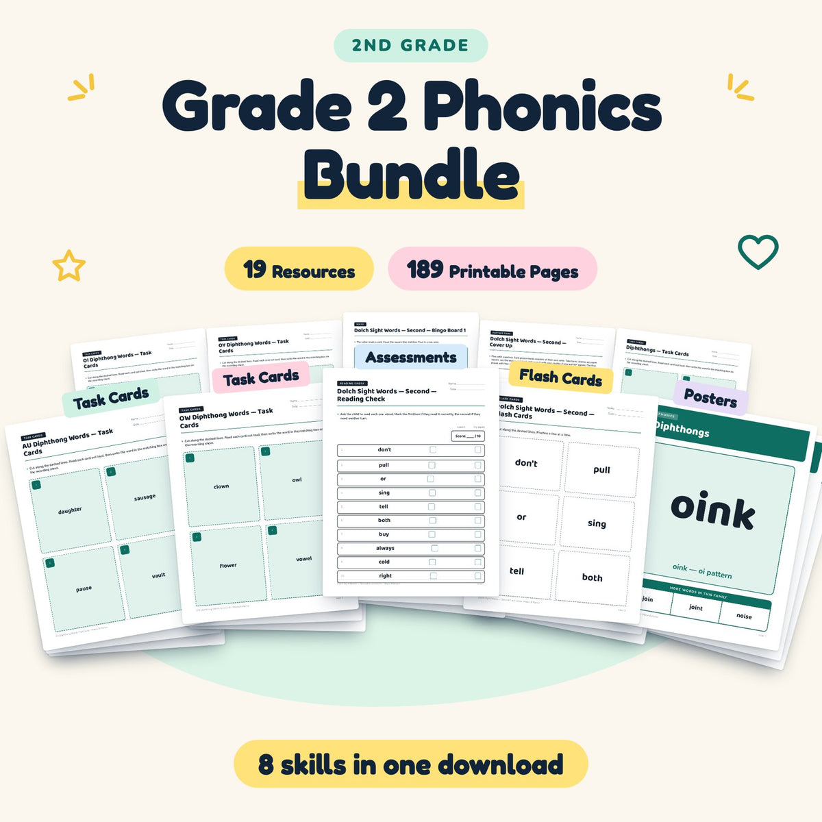 2nd Grade Phonics Worksheets MEGA BUNDLE (19 Resources) — cover