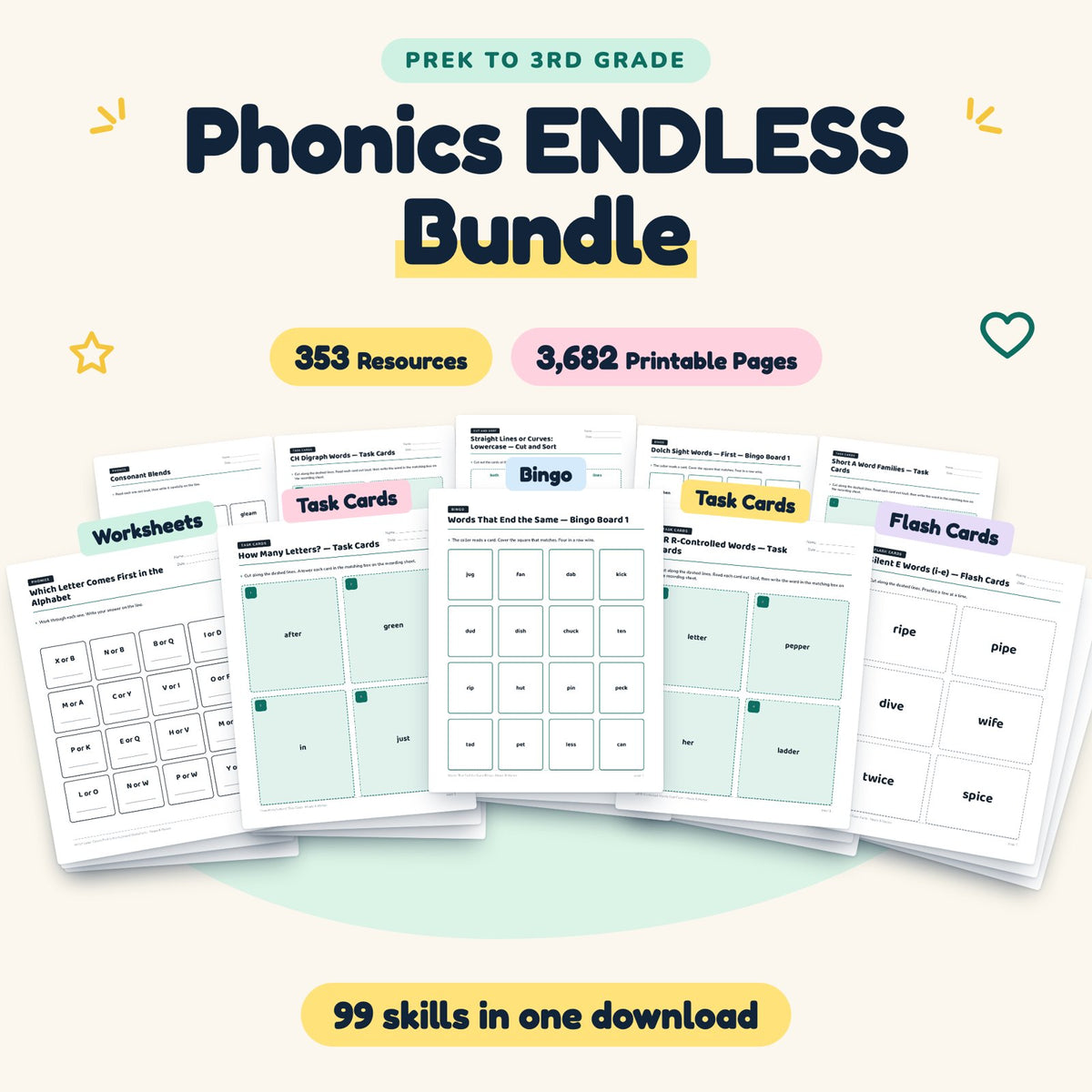 Phonics ENDLESS BUNDLE | Preschool–3rd Grade (3,682 Pages) — cover