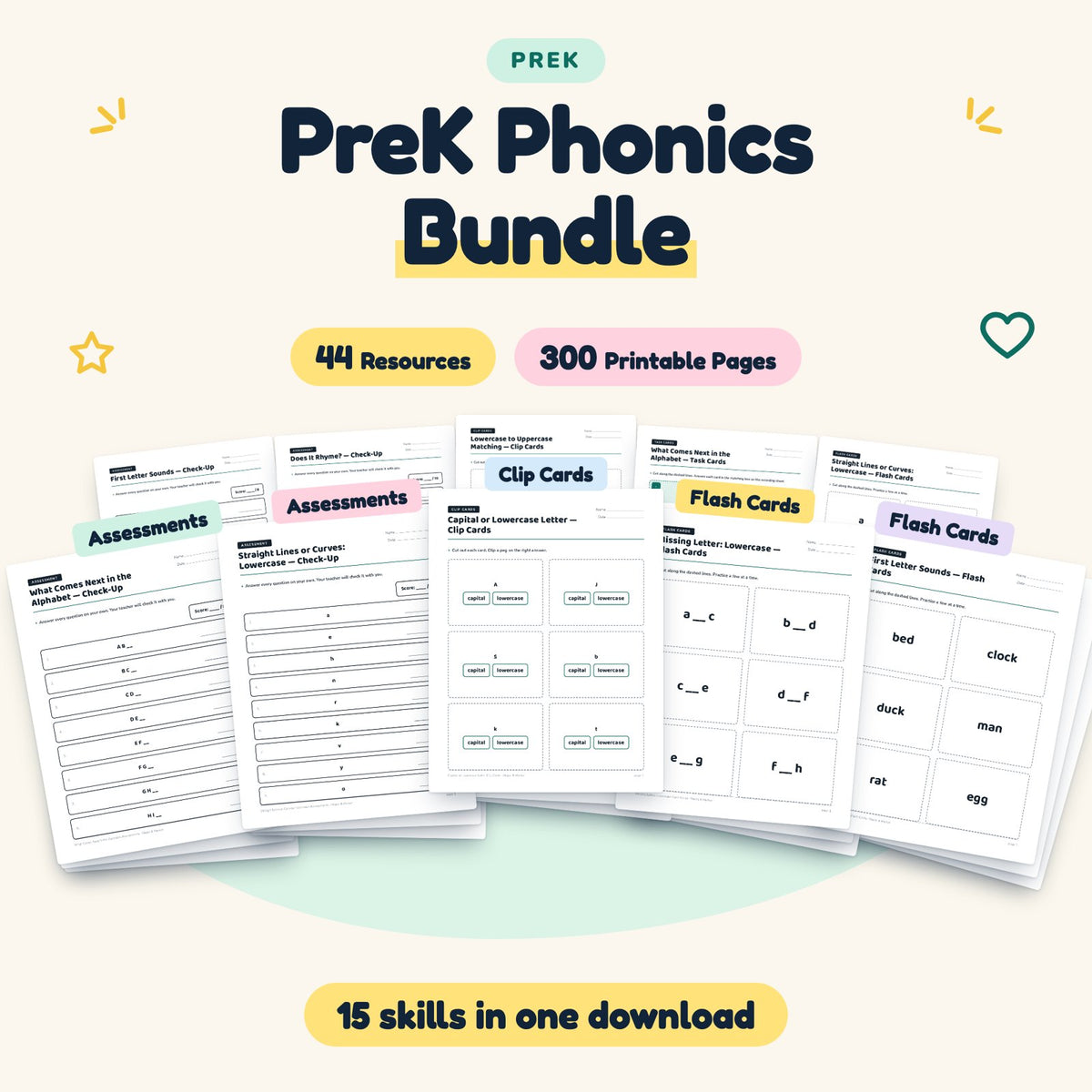 Preschool Phonics Worksheets MEGA BUNDLE (44 Resources) — cover
